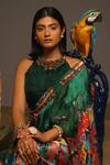 Aditi Gupta_Green Georgette Satin Printed Abstract Motifs Pre-draped Saree With Blouse _Online_at_Aza_Fashions