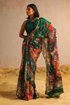 Buy_Aditi Gupta_Green Georgette Satin Printed Abstract Motifs Pre-draped Saree With Blouse _Online_at_Aza_Fashions