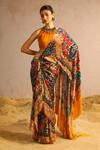 Buy_Aditi Gupta_Yellow Georgette Satin Printed Abstract Motifs Halter Pre-draped Saree Set _at_Aza_Fashions