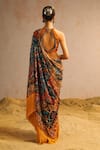 Shop_Aditi Gupta_Yellow Georgette Satin Printed Abstract Motifs Halter Pre-draped Saree Set _at_Aza_Fashions