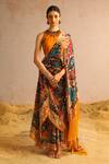 Aditi Gupta_Yellow Georgette Satin Printed Abstract Motifs Halter Pre-draped Saree Set _Online_at_Aza_Fashions