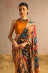 Shop_Aditi Gupta_Yellow Georgette Satin Printed Abstract Motifs Halter Pre-draped Saree Set _Online_at_Aza_Fashions