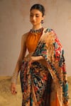 Aditi Gupta_Yellow Georgette Satin Printed Abstract Motifs Halter Pre-draped Saree Set _at_Aza_Fashions