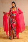 Buy_Aditi Gupta_Pink Georgette Satin Printed Abstract Motifs Cape Open Embroidered Skirt Set _at_Aza_Fashions