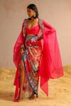 Aditi Gupta_Pink Georgette Satin Printed Abstract Motifs Cape Open Embroidered Skirt Set _at_Aza_Fashions