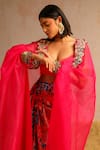 Shop_Aditi Gupta_Pink Georgette Satin Printed Abstract Motifs Cape Open Embroidered Skirt Set 