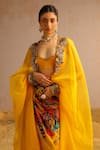 Aditi Gupta_Yellow Georgette Satin Printed Abstract Motifs Zardosi Embroidered Skirt Set_at_Aza_Fashions