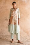 Buy_Clos_Green Dupion Silk Printed Abstract Leaf Round Asymmetric Tunic Kurta With Pant _at_Aza_Fashions