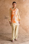 Buy_Clos_Yellow Dupion Silk Printed Abstract Collared Shirt Tunic With Pant _at_Aza_Fashions