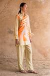 Shop_Clos_Yellow Dupion Silk Printed Abstract Collared Shirt Tunic With Pant _Online_at_Aza_Fashions