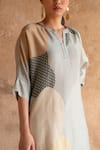 Buy_Clos_Grey Dupion Silk Printed Abstract Mandarin Asymmetric Straight Kurta With Pant 