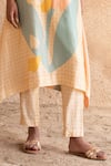 Clos_Peach Dupion Silk Printed Abstract Collared Asymmetric Kurta And Pant Set _Online_at_Aza_Fashions