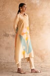 Shop_Clos_Peach Dupion Silk Printed Abstract Collared Asymmetric Kurta And Pant Set _Online_at_Aza_Fashions