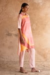 Shop_Clos_Peach Dupion Silk Printed Abstract Collared Tunic Kurta With Pant _Online_at_Aza_Fashions