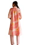 Clos_Peach Dupion Silk Printed Abstract Collared Tunic Kurta With Pant _at_Aza_Fashions