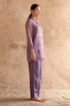 Clos_Purple Wrinkled Shimmer Cupro Printed Abstract Kurta Band Shirt With Pant _Online_at_Aza_Fashions