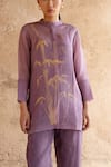 Buy_Clos_Purple Wrinkled Shimmer Cupro Printed Abstract Kurta Band Shirt With Pant _Online_at_Aza_Fashions