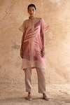 Buy_Clos_Beige Wrinkled Shimmer Cupro Printed Abstract Kurta Round Straight With Pant _at_Aza_Fashions