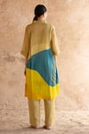 Shop_Clos_Yellow Wrinkled Shimmer Cupro Printed Abstract Asymmetric Tunic With Pant_at_Aza_Fashions