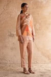 Buy_Clos_Orange Wrinkled Shimmer Cupro Printed Abstract Shirt Asymmetric And Pant Set _Online_at_Aza_Fashions