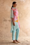 Buy_Clos_Blue Wrinkled Shimmer Cupro Printed Abstract Kurta Asymmetric Tunic With Pant _Online_at_Aza_Fashions