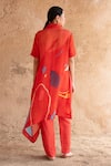 Shop_Clos_Red Wrinkled Shimmer Cupro Printed Abstract Kurta Asymmetric And Pant Set _at_Aza_Fashions