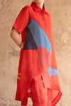 Buy_Clos_Red Wrinkled Shimmer Cupro Printed Abstract Kurta Asymmetric And Pant Set _Online_at_Aza_Fashions