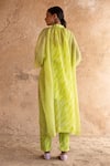 Shop_Clos_Green Wrinkled Shimmer Cupro Printed Floral Kurta Band Collar With Pant _at_Aza_Fashions