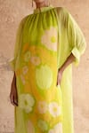 Buy_Clos_Green Wrinkled Shimmer Cupro Printed Floral Kurta Band Collar With Pant _Online_at_Aza_Fashions