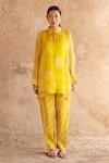 Buy_Clos_Yellow Wrinkled Shimmer Cupro Printed Abstract Asymmetric Shirt Tunic And Pant Set _at_Aza_Fashions