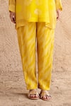 Clos_Yellow Wrinkled Shimmer Cupro Printed Abstract Asymmetric Shirt Tunic And Pant Set _Online_at_Aza_Fashions