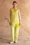 Buy_Clos_Yellow Wrinkled Shimmer Cupro Printed Abstract Kurta Shirt Tunic With Pant _at_Aza_Fashions