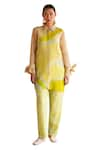 Buy_Clos_Yellow Wrinkled Shimmer Cupro Printed Abstract Kurta Shirt Tunic With Pant _Online_at_Aza_Fashions