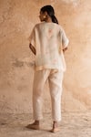 Shop_Clos_Cream Wrinkled Shimmer Cupro Printed Abstract Jacket V Overlap Shirt With Pant_at_Aza_Fashions