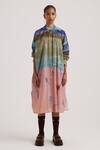 Cord_Multi Color Cotton Scenic Band Collar Skater Pattern Shirt Kaftan _Online_at_Aza_Fashions