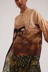 Cord_Brown Linen Print Horse Band Collar Oracle Shirt Tunic _at_Aza_Fashions