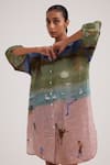 Cord_Multi Color Linen Print Scenic Band Collar Oracle Shirt Tunic _at_Aza_Fashions