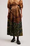 Shop_Cord_Brown Cotton Dobby Print Scenic Plateau Skirt _Online_at_Aza_Fashions