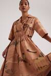 Shop_Cord_Brown Cotton Satin Collared Derby Print Dress_Online_at_Aza_Fashions