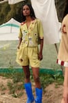 Buy_Cord_Green Rayon Flex Embellished Applique Notched Collar Work Shirt And Shorts Set _at_Aza_Fashions