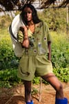 Shop_Cord_Green Rayon Flex Embellished Applique Notched Collar Work Shirt And Shorts Set _at_Aza_Fashions