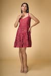 Shop_Samyukta Singhania_Red Chinon Printed Foil Square V Short Dress _Online_at_Aza_Fashions