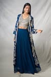 Buy_Khwaab by Sanjana Lakhani_Blue Georgette Embroidery Sequin Jacket Open Neck Floral Long Lehenga Set_at_Aza_Fashions