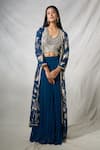 Khwaab by Sanjana Lakhani_Blue Georgette Embroidery Sequin Jacket Open Neck Floral Long Lehenga Set_Online_at_Aza_Fashions