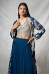Buy_Khwaab by Sanjana Lakhani_Blue Georgette Embroidery Sequin Jacket Open Neck Floral Long Lehenga Set_Online_at_Aza_Fashions