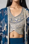 Shop_Khwaab by Sanjana Lakhani_Blue Georgette Embroidery Sequin Jacket Open Neck Floral Long Lehenga Set_Online_at_Aza_Fashions