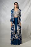 Khwaab by Sanjana Lakhani_Blue Georgette Embroidery Sequin Jacket Open Neck Floral Long Lehenga Set_at_Aza_Fashions