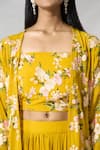 Buy_Khwaab by Sanjana Lakhani_Yellow Georgette Embroidery Flower Jacket Open Neck Blossom Lehenga Set_Online_at_Aza_Fashions