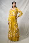 Khwaab by Sanjana Lakhani_Yellow Georgette Embroidery Flower Jacket Open Neck Blossom Lehenga Set_at_Aza_Fashions