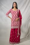 Buy_Khwaab by Sanjana Lakhani_Pink Chinon Embroidery Flower Round Neck Resham Straight Kurta Palazzo Set_at_Aza_Fashions